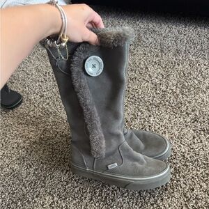 Converse Gray Ankle Boots with Fur Trim